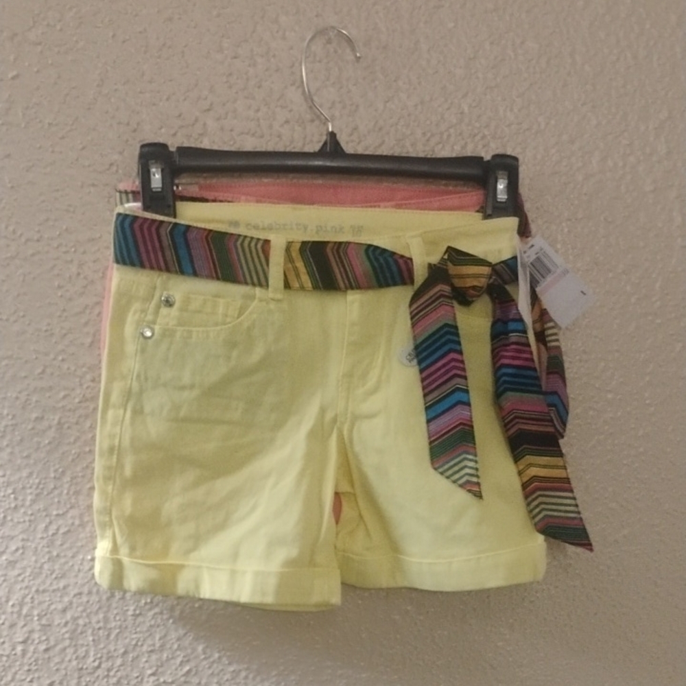 Celebrity Pink Vibrant Yellow 💛 Or Pink 🩷 Shorts with Multicolor Belts